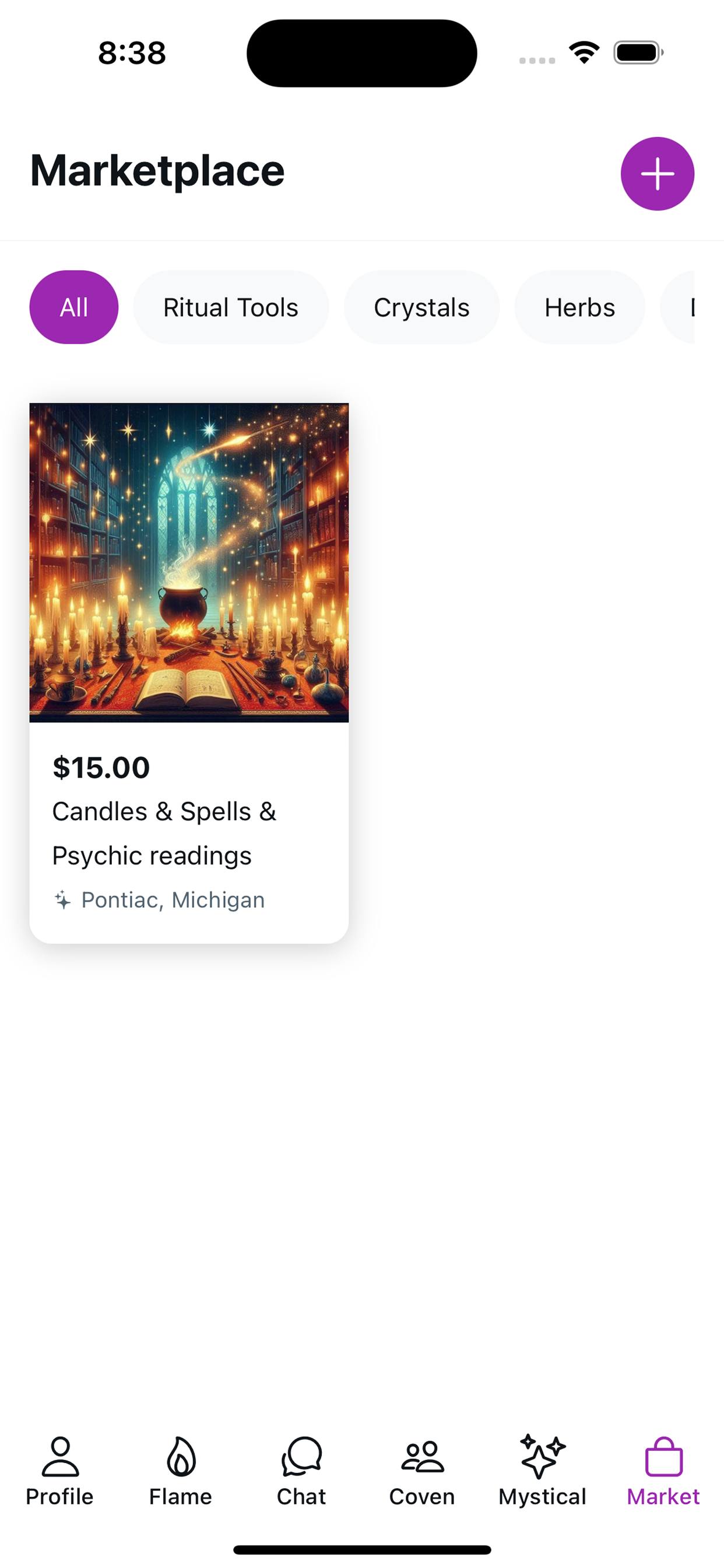 Witch Finder Market screen — Goods from makers